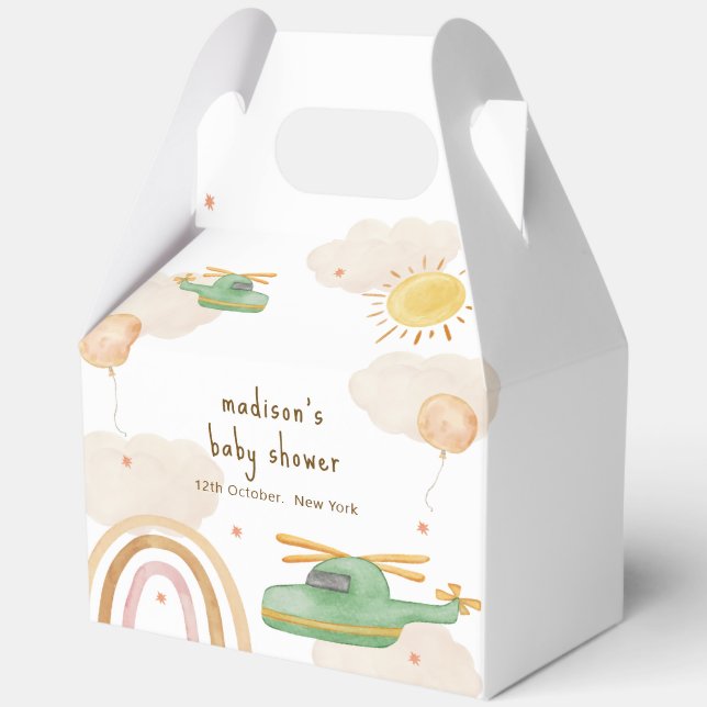 Boho Adventure Helicopter Airplane Baby Shower Favor Boxes (Front)