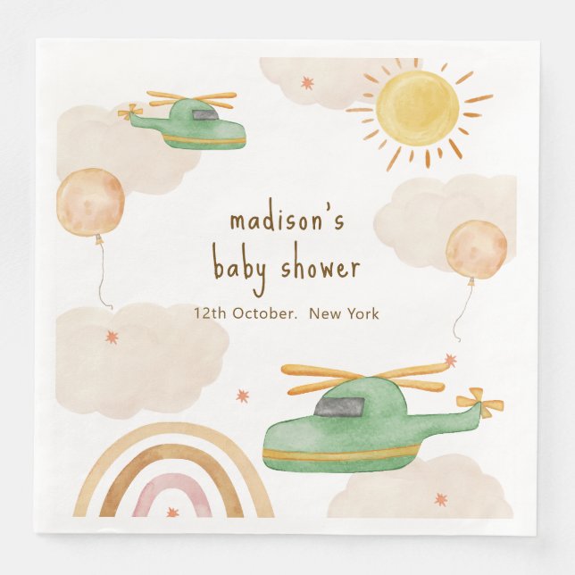 Boho Adventure Helicopter Airplane Baby Shower Paper Dinner Napkins (Front)