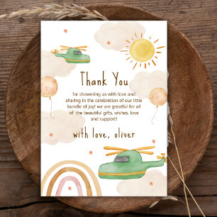 Boho Adventure Helicopter Airplane Baby Shower Thank You Card
