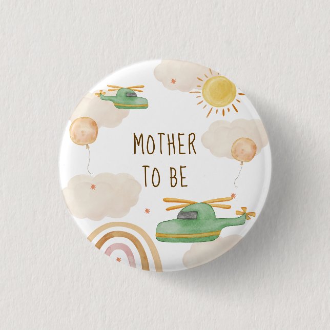 Boho Adventure Helicopter Mother To Be Baby Shower Button (Front)