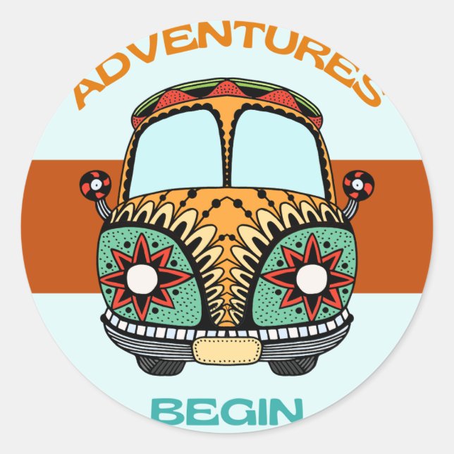 BOHO ADVENTURES BEGIN HONEYMOON CLASSIC ROUND STICKER (Front)