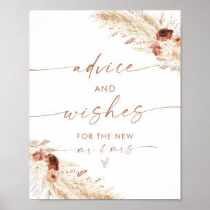 Boho Advice + Wishes Sign, Terracotta Pampas Grass Poster