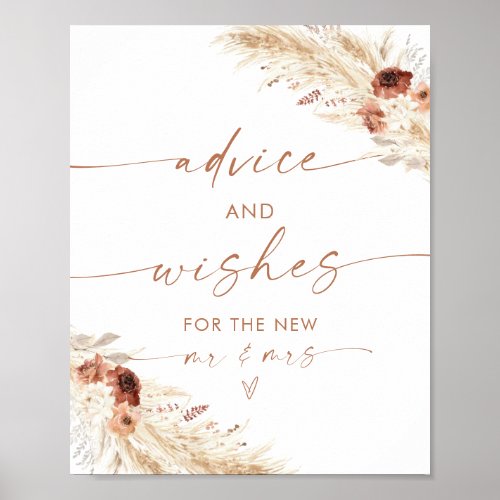 Boho Advice  Wishes Sign Terracotta Pampas Grass Poster