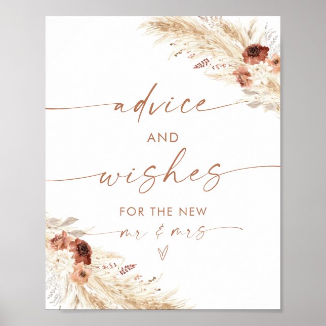 Boho Advice + Wishes Sign, Terracotta Pampas Grass Poster (Front)