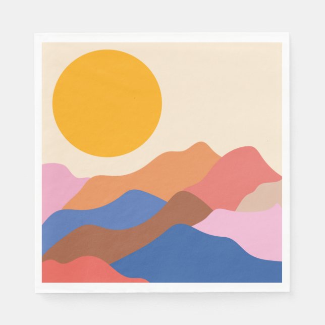 Boho Aesthetic Abstract Landscape Mountains Blue Napkins (Front)