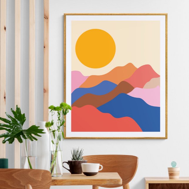 Boho Aesthetic Abstract Landscape Mountains Blue Poster (Creator Uploaded)