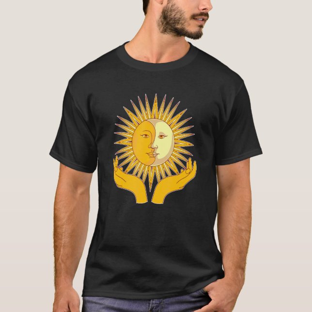 Boho Aesthetic Moon Sun Astronomy Universe Astrolo T-Shirt (Front)