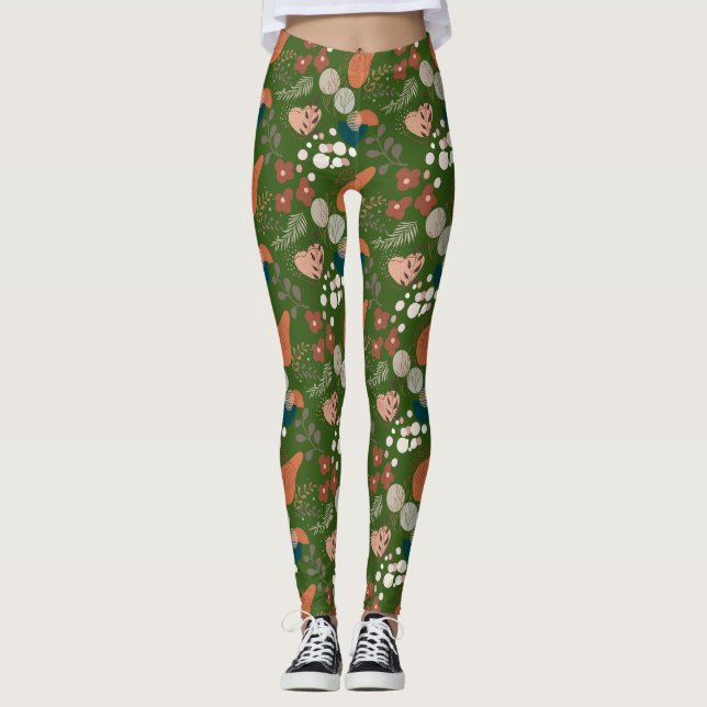 BOHO Aesthetic Pattern A10 D Green BG Leggings (Front)