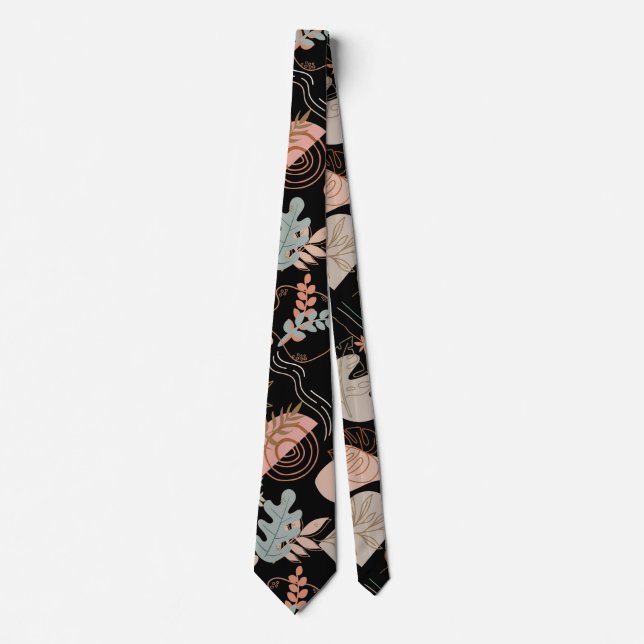 BOHO Aesthetic Pattern A11 Black BG Neck Tie (Front)