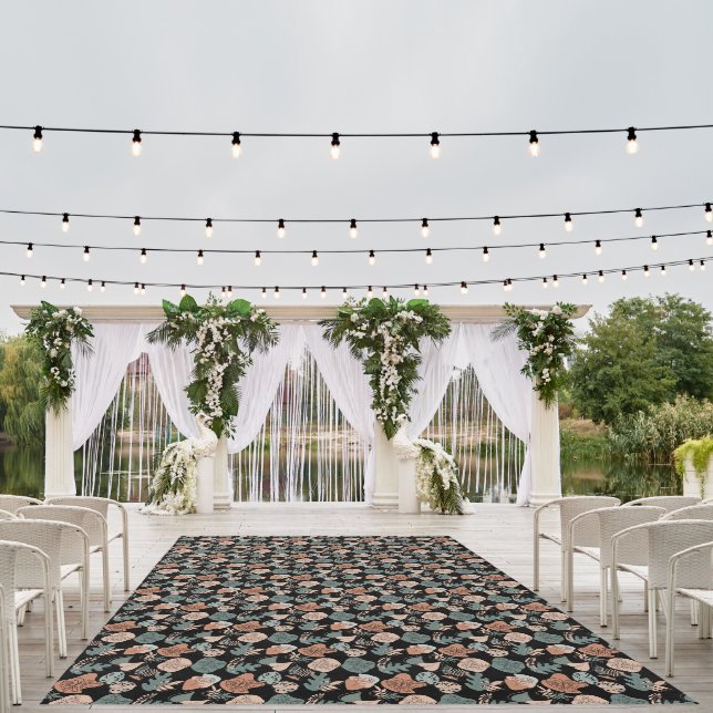 BOHO Aesthetic Pattern A12x4. Black BG Outdoor Rug (Insitu (Wedding 1))