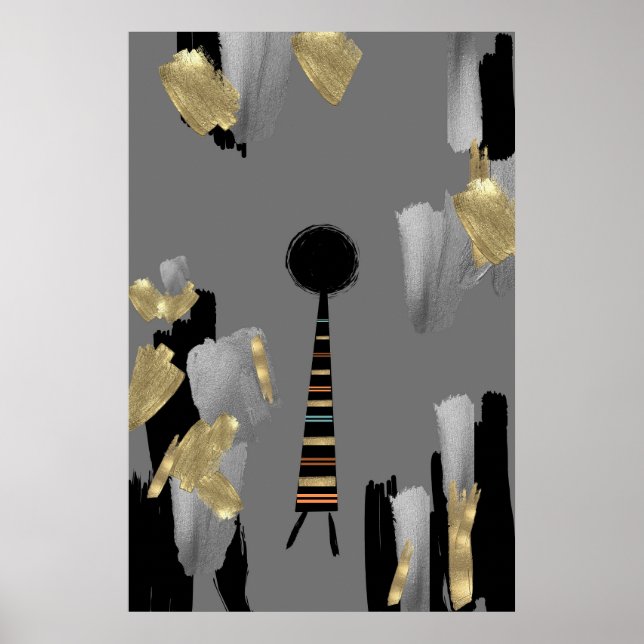 Boho African culture gray and gold wall art (Front)
