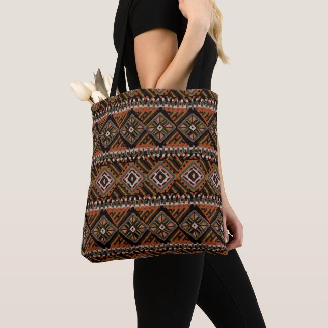 Boho African Mud Cloth inspired Earthy Tones Tote Bag (Close Up)