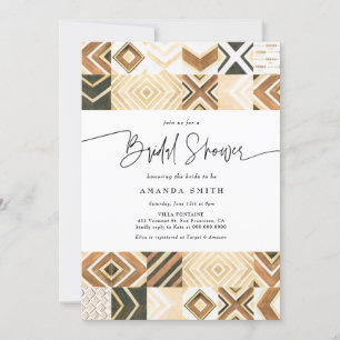 Boho African Tiles Safari Earth Tone Bridal Shower Invitation