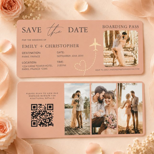 Boho Airplane Boarding Pass Plane Save the Date (Creator Uploaded)