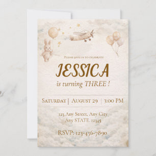 Boho Airplane Bunny Birthday Invitation Any Age