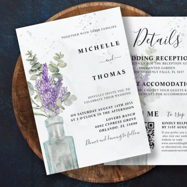 Boho All In One Eucalyptus and Lavender Wedding In Invitation (Creator Uploaded)
