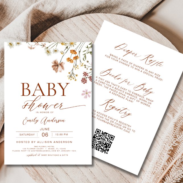 Boho All in One Wildflower QR Code Baby Shower Invitation (Creator Uploaded)