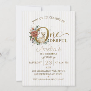 Boho Alpaca Birthday Sweet Pastel Floral Art Invitation