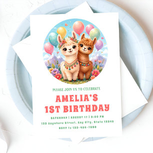 Boho Alpaca Duo Birthday Party Invitation