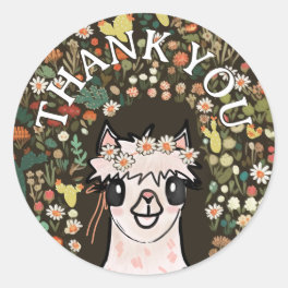 Boho Alpaca Thank You Classic Round Sticker