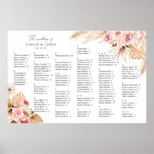 Boho Alphabetical Order Wedding Seating chart