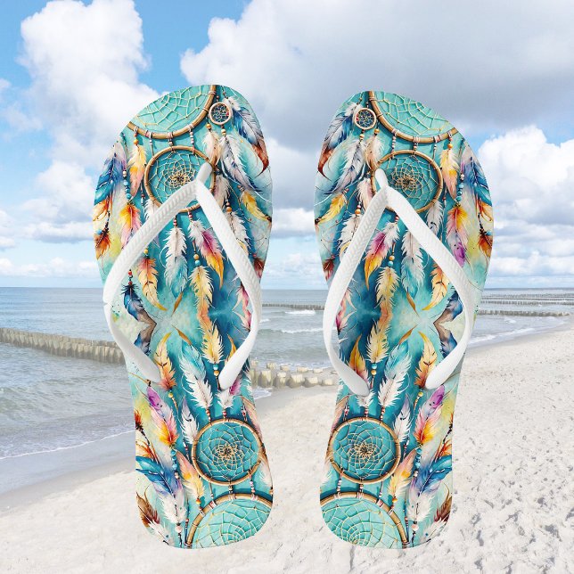 Boho American Indian Dream Catcher, watercolor  Flip Flops (Creator Uploaded)