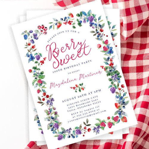 Boho Americana Berry Sweet Summer 100th Birthday Invitation