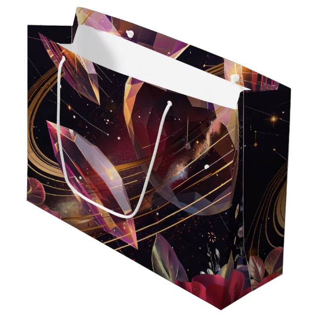 Boho Amethyst Celestial Mystical Pattern Large Gift Bag (Front Angled)