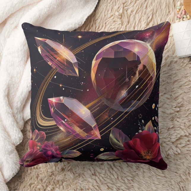 Boho Amethyst Celestial Mystical Pattern Throw Pillow (Blanket)