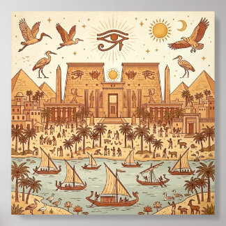 Boho Ancient Egyptian City Illustration-Terracotta Acrylic Photo Tile