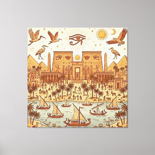 Boho Ancient Egyptian City Illustration-Terracotta Canvas Print