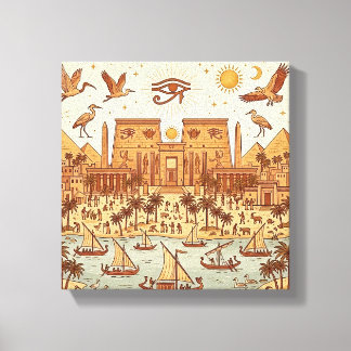 Boho Ancient Egyptian City Illustration-Terracotta Canvas Print