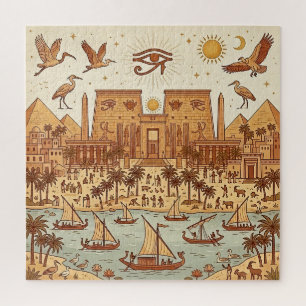 Boho Ancient Egyptian City Illustration-Terracotta Jigsaw Puzzle