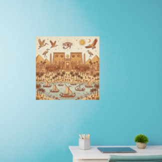 Boho Ancient Egyptian City Illustration-Terracotta Wall Decal