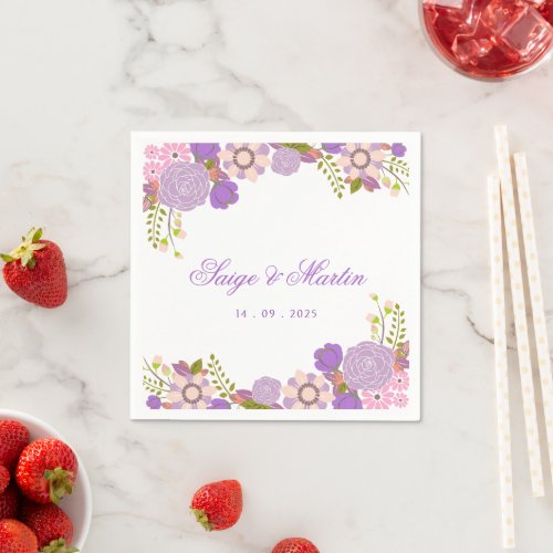 Boho and Purple Dcor Floral Wedding Party Napkins
