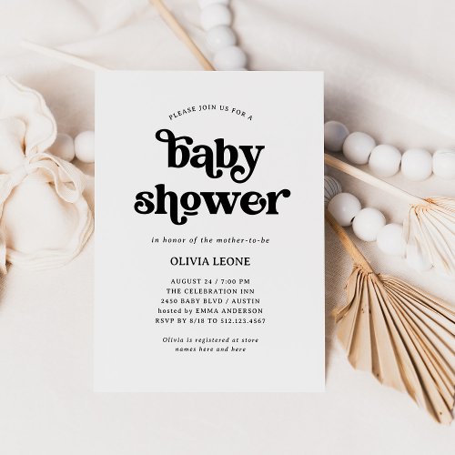 Boho and Retro Black and White  Baby Shower Invitation