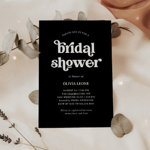 Boho and Retro Black Bridal Shower Invitation