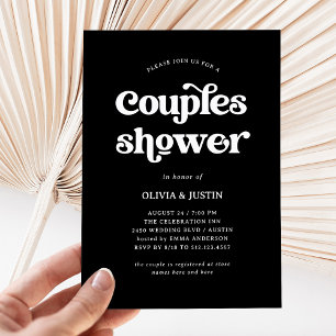 Boho and Retro Black   Couples Shower Invitation
