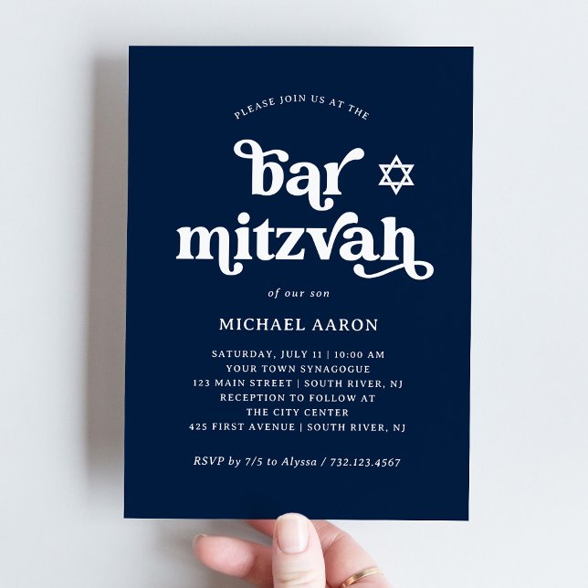 Boho and Retro Dark Navy Blue | Bar Mitzvah Invitation (Creator Uploaded)
