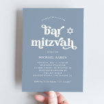 Boho and Retro Dusty Blue | Bar Mitzvah Invitation<br><div class="desc">This simple and boho Bar Mitzvah invitation features white,  retro typography on a dusty blue background with a matching Star of David.</div>