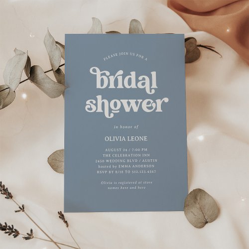 Boho and Retro Dusty Blue  Bridal Shower Invitation