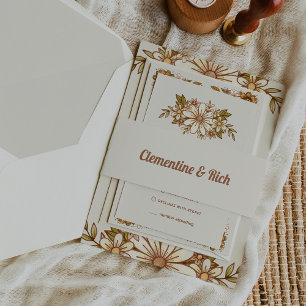 Boho and Retro Neutral Wedding Invitation Belly Band