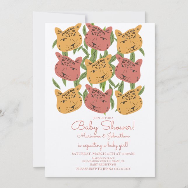 Boho Animal Cat Cheetah Safari Baby Shower  Invitation (Front)