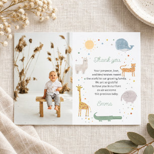 Boho animal photo thank you card
