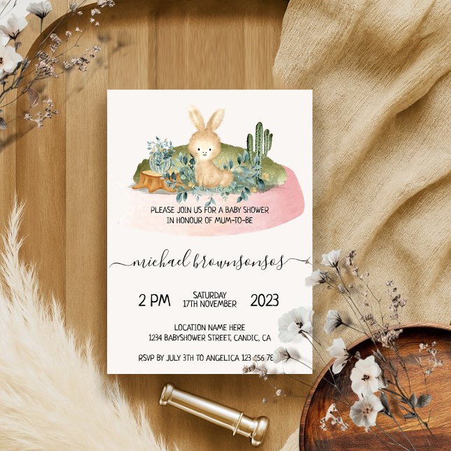 Boho Animal Rabbit Tropical Baby Shower Invitation (Creator Uploaded)