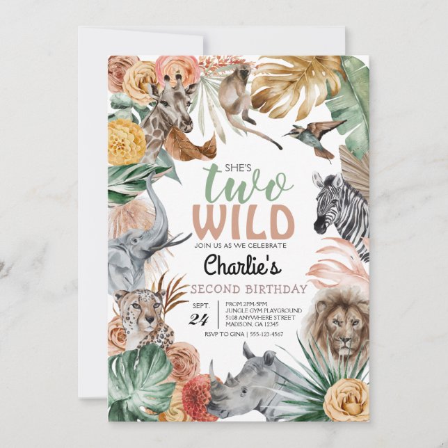 Boho Animal Safari Two Wild Birthday Invitation (Front)