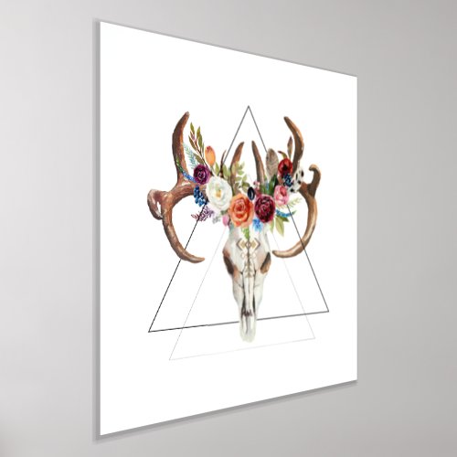Boho Animal Skull Two With Colorful Boho Flowers Foil Prints