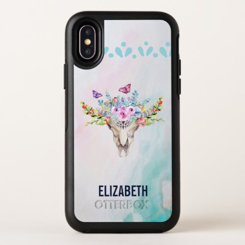 Boho Animal Skull with Butterflies and Flowers OtterBox Symmetry iPhone X Case