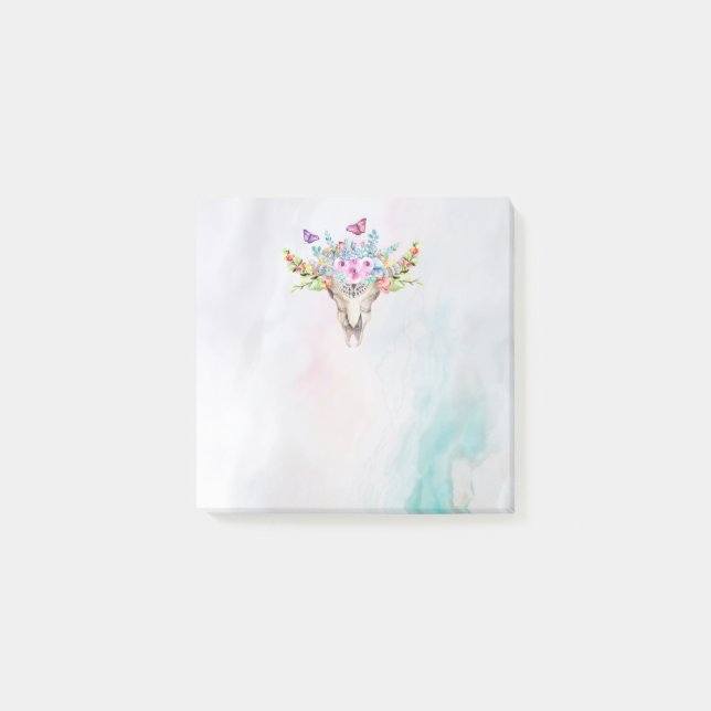 Boho Animal Skull with Butterflies and Flowers Post-it Notes (Front)
