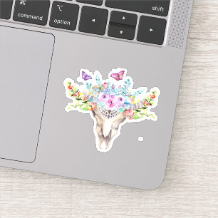 Boho Animal Skull with Butterflies and Flowers Sticker